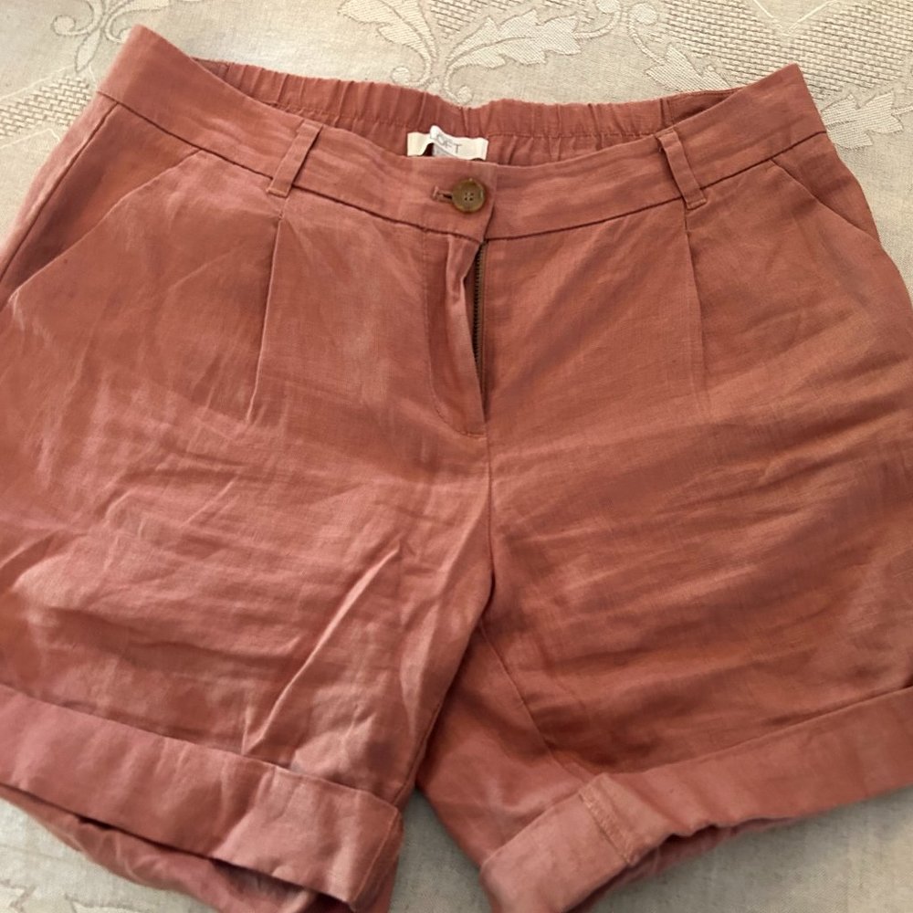 LOFT light rust colored cuffed linen shorts